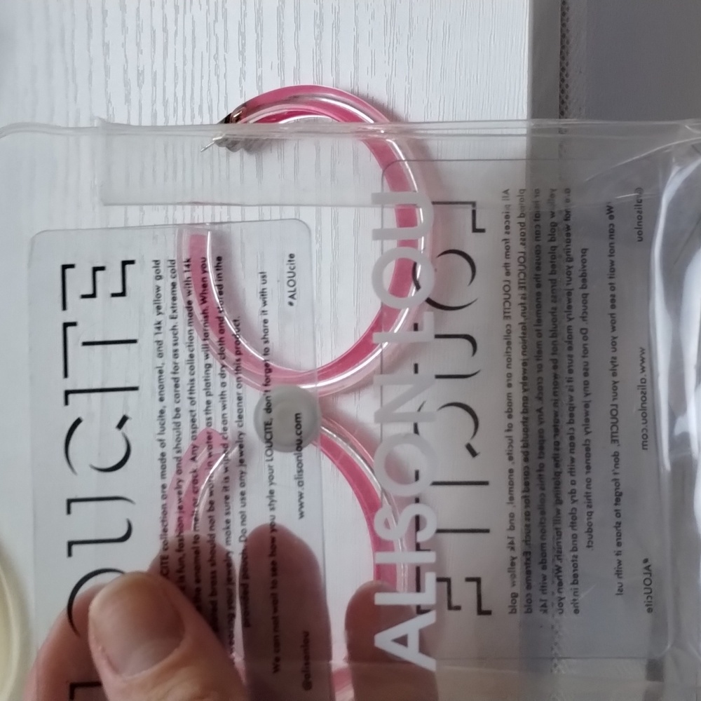 Alison Lou Lucite Jelly Pink Hoop Earrings Medium - Picture 9 of 10